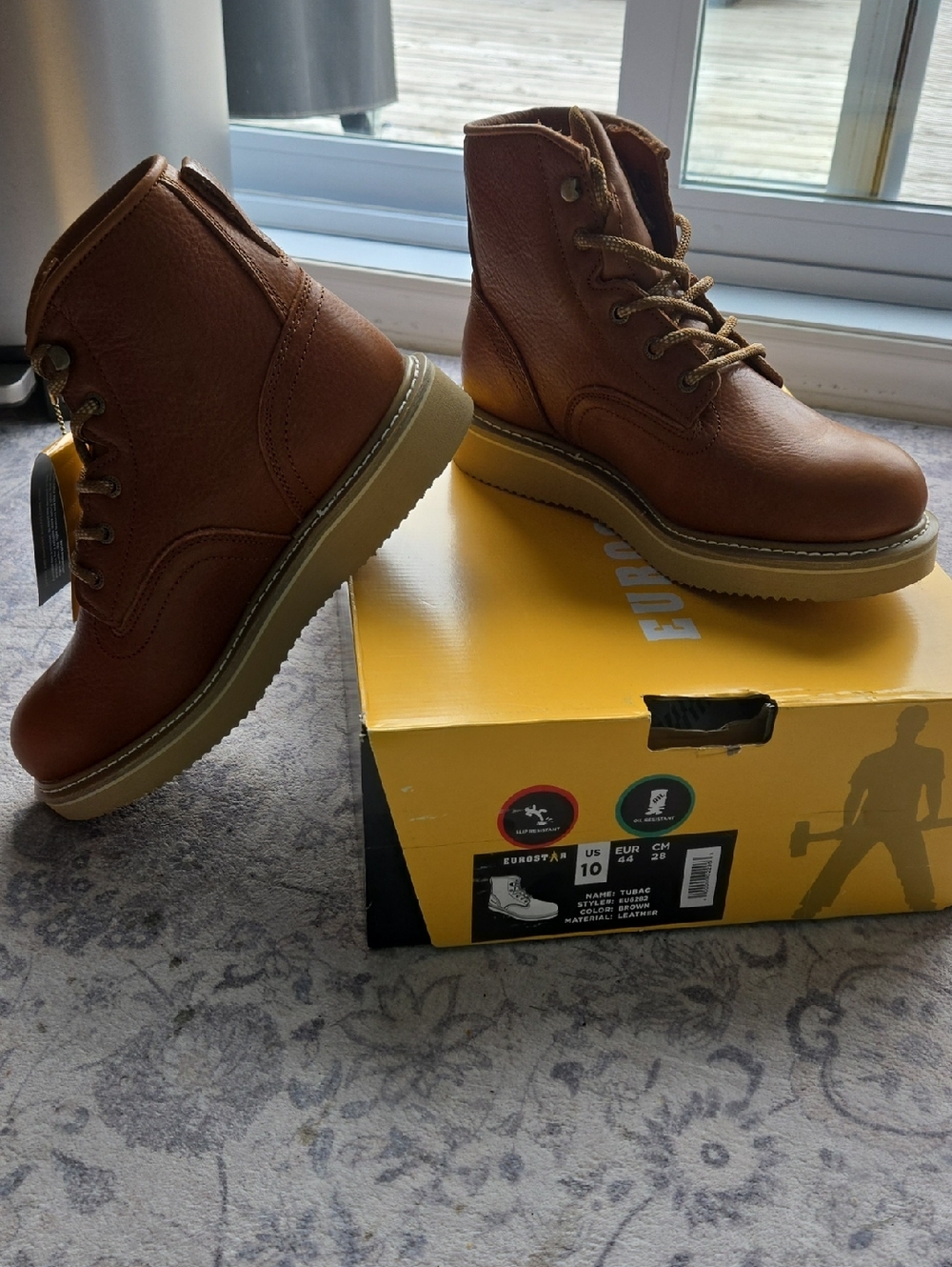 Men's Brown Leather Work Boots - Classic Lace-Up Steel Toe